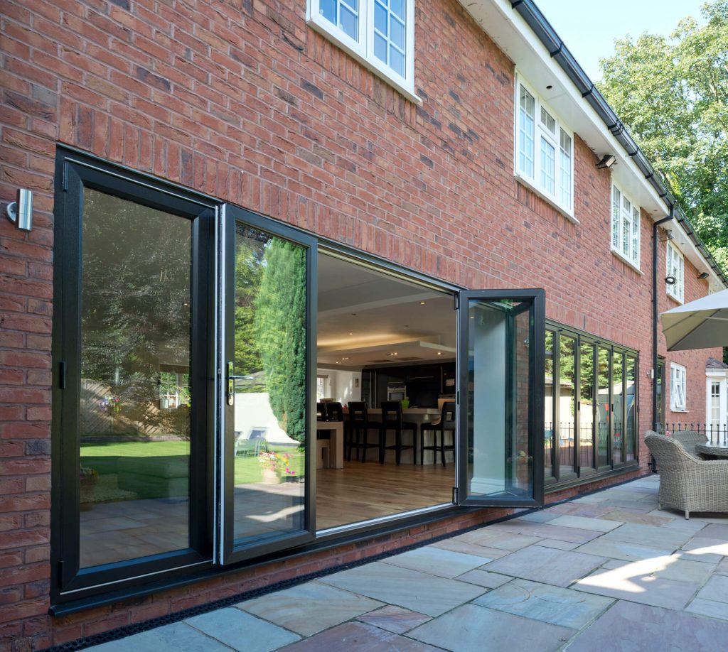 Large Eurocell black bifold doors