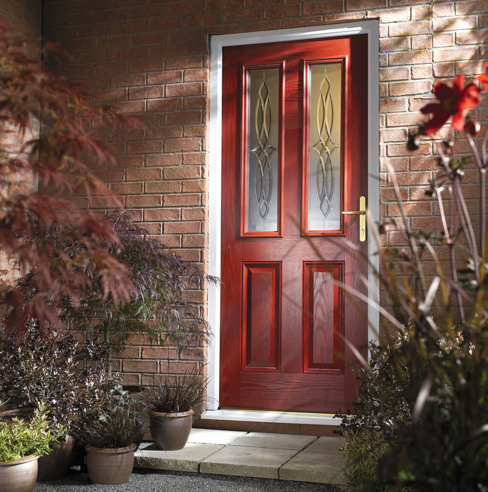 Red composite entrance door