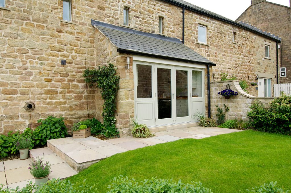 Grey timber french door