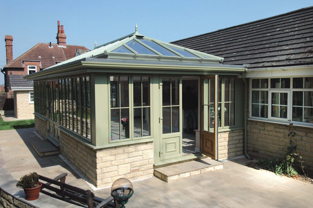 Ultraframe sage green orangery