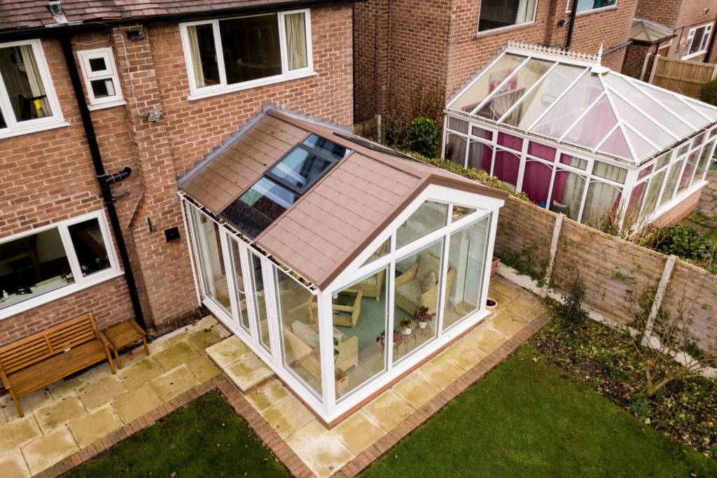 Ultraframe brown tiled roof conservatory