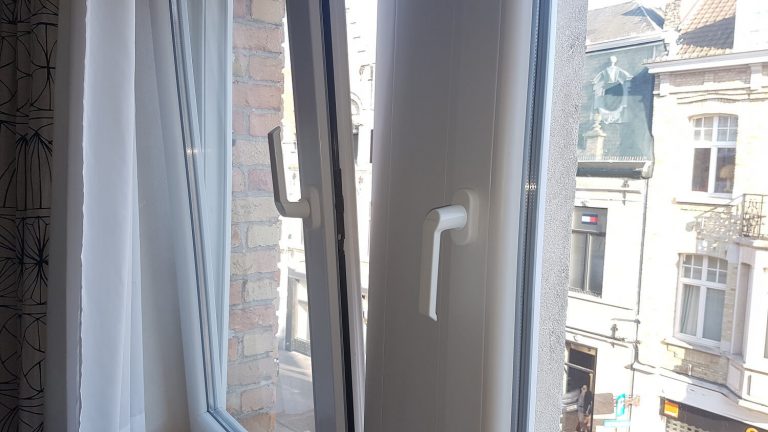 Interior view of a white tilt and turn window